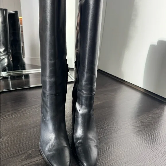 Zara Black Heeled Knee-High Leather Boots - Picture 3 of 9